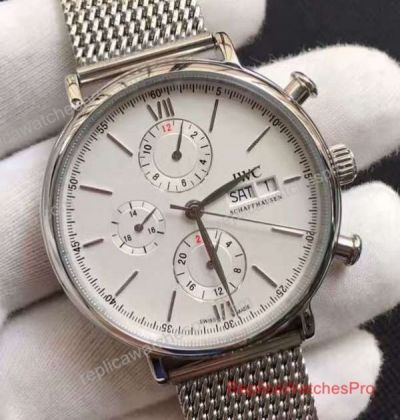 Replica IWC Portofino Watch SS White Chronograph Mesh Band